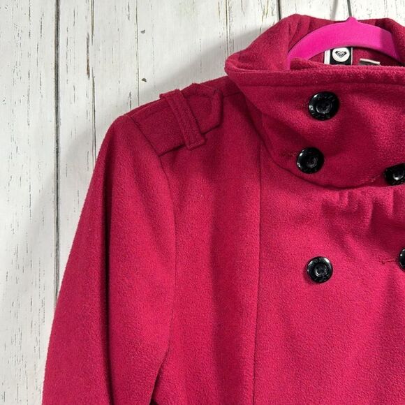 Roxy Y2K Wool Blend Double Breasted Cozy Winter Red Outdoor Peacoat Jacket - Picture 3 of 15
